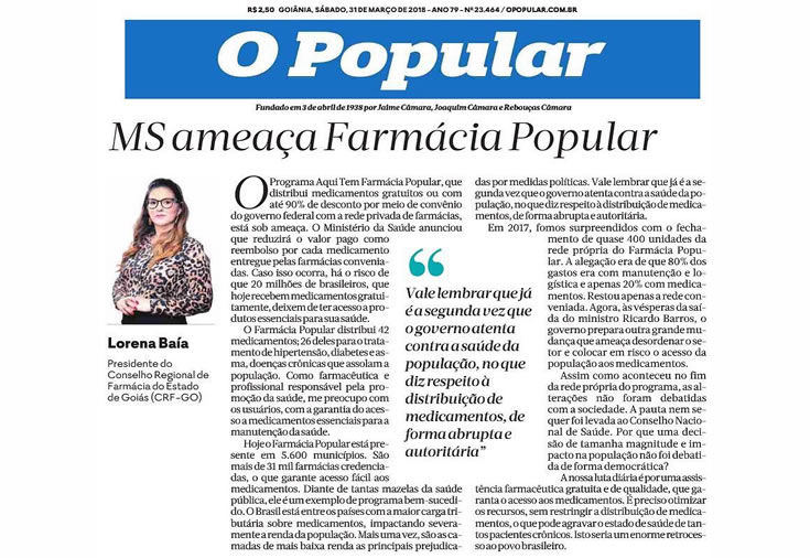 CRF-GO | Lorena Baía faz alerta sobre ameaça ao Farmácia Popular