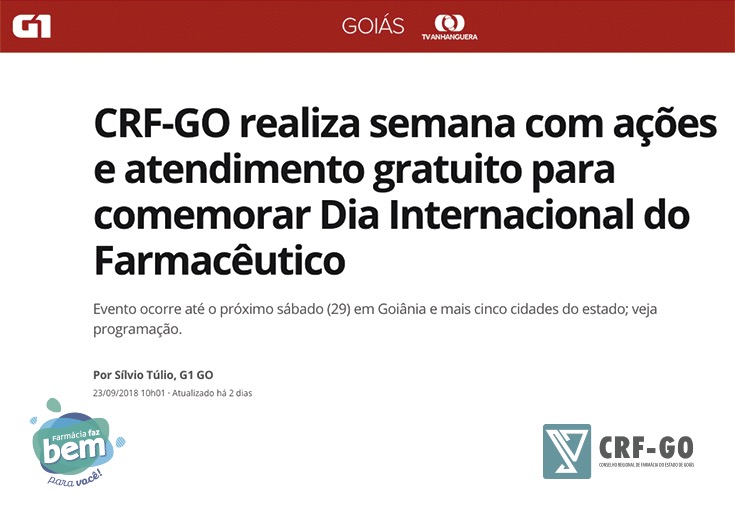 CRF-GO | Semana do Farmacêutico é noticia no G1 Goiás