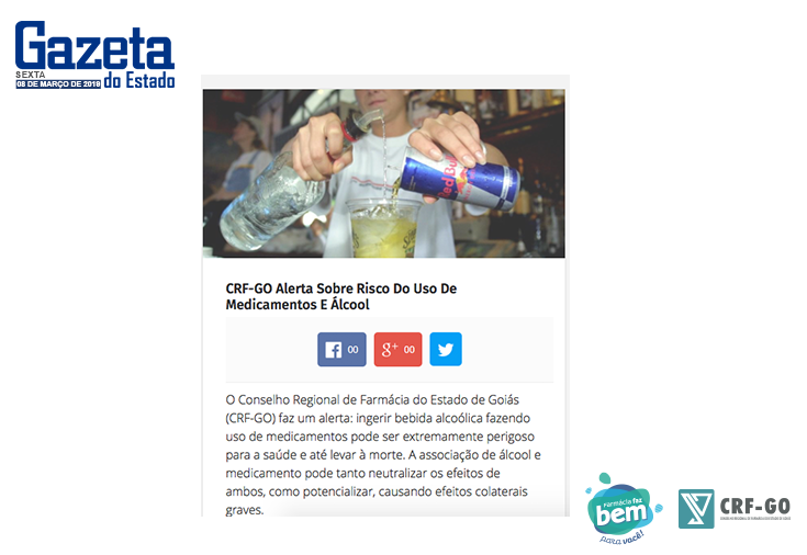 CRF-GO | Interação medicamentosa com álcool é notícia no Gazeta do Povo