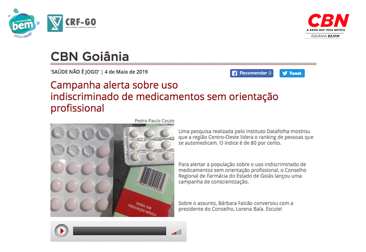 CRF-GO | Lorena Baía é entrevistada pela CBN Goiânia sobre automedicação