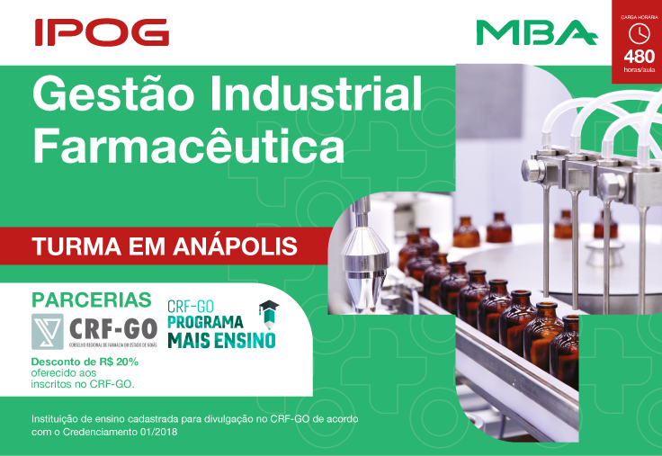 CRF-GO | IPOG Anápolis abre curso de MBA em Gestão Industrial Farmacêutica
