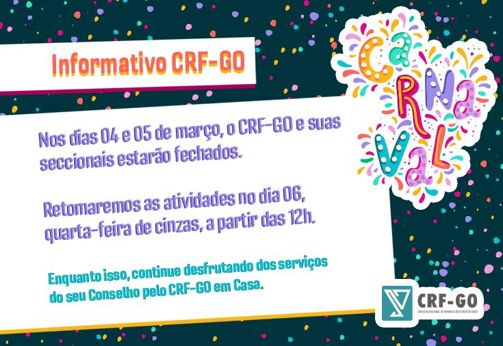CRF-GO | Horário especial de Carnaval CRF-GO