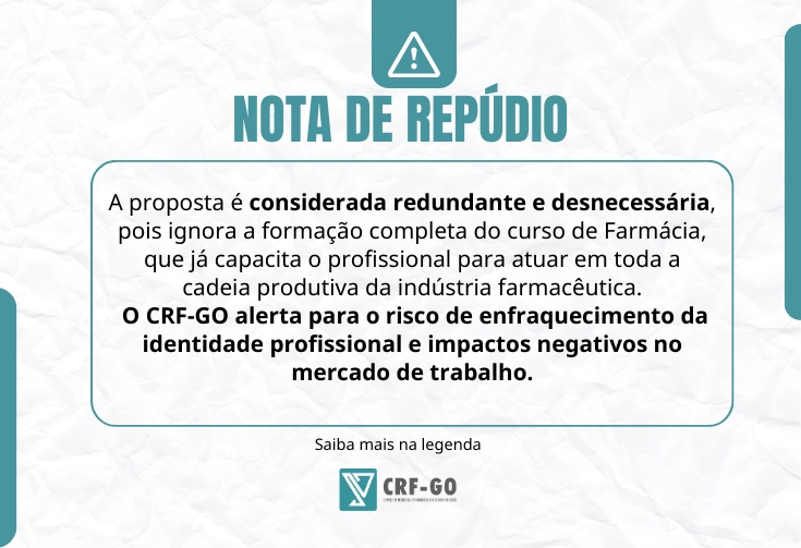 CRF-GO | Nota de repúdio à criação do curso de  engenharia farmacêutica da Universidade Federal de Goiás (UFG) 